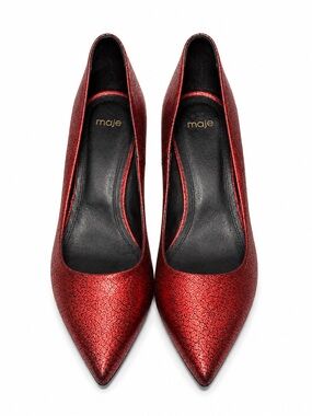 Maje Metallic Crackle Ruby Red Leather | Pointed Pumps Kitten Heel | EU 36